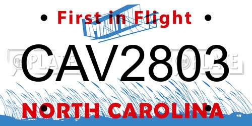 CAV2803 North Carolina License Plate