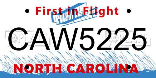 CAW5225 North Carolina License Plate