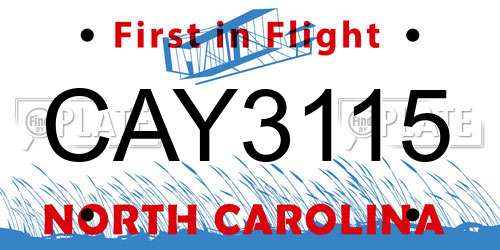 CAY3115 North Carolina License Plate