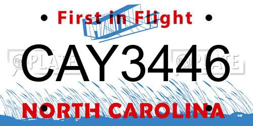 CAY3446 North Carolina License Plate