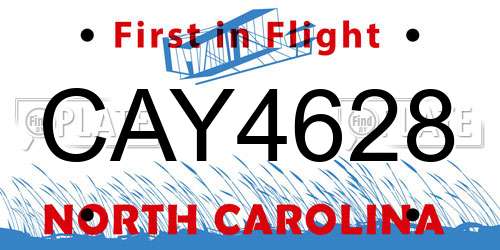 CAY4628 North Carolina License Plate