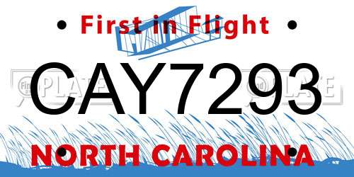 CAY7293 North Carolina License Plate