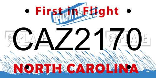 CAZ2170 North Carolina License Plate