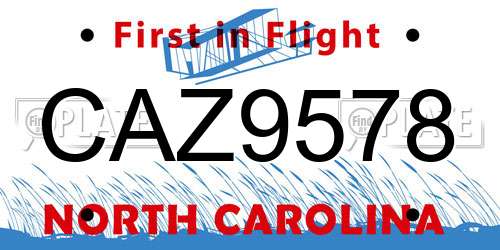 CAZ9578 North Carolina License Plate