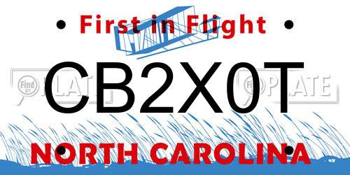 CB2X0T North Carolina License Plate
