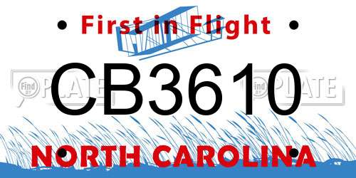 CB3610 North Carolina License Plate