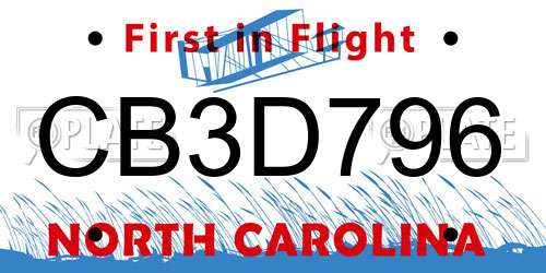 CB3D796 North Carolina License Plate