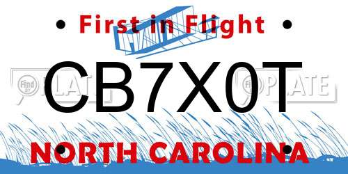 CB7X0T North Carolina License Plate