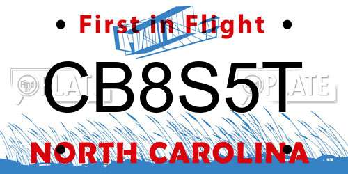 CB8S5T North Carolina License Plate