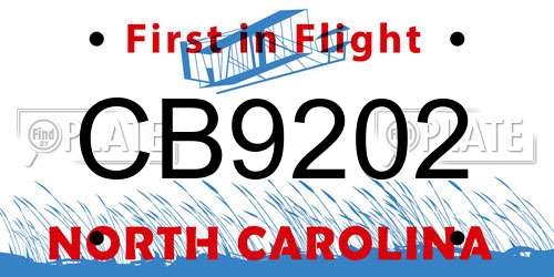 CB9202 North Carolina License Plate