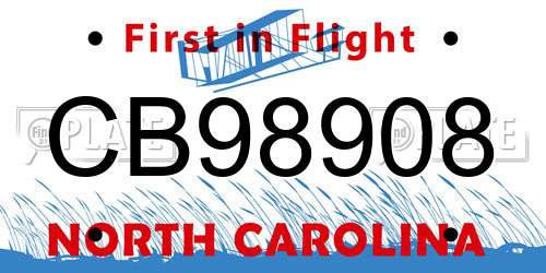 CB98908 North Carolina License Plate
