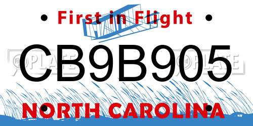 CB9B905 North Carolina License Plate