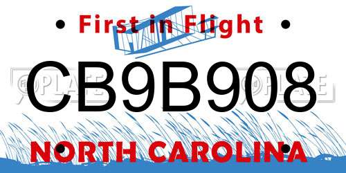 CB9B908 North Carolina License Plate