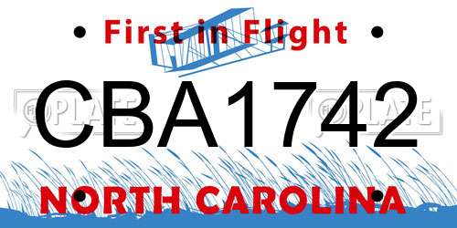 CBA1742 North Carolina License Plate