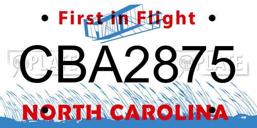 CBA2875 North Carolina License Plate