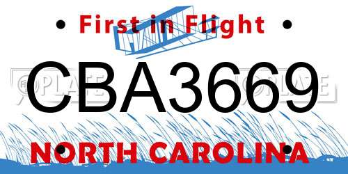 CBA3669 North Carolina License Plate