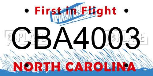 CBA4003 North Carolina License Plate