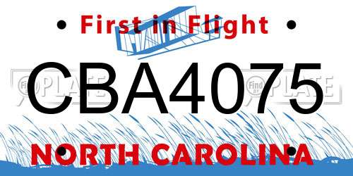 CBA4075 North Carolina License Plate