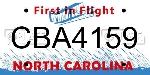 CBA4159 North Carolina License Plate