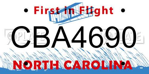 CBA4690 North Carolina License Plate