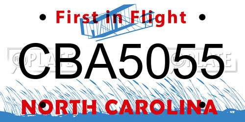 CBA5055 North Carolina License Plate