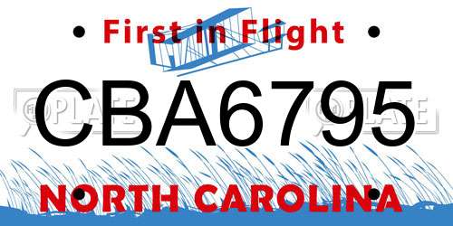 CBA6795 North Carolina License Plate