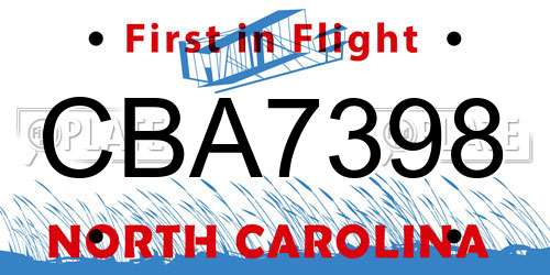 CBA7398 North Carolina License Plate