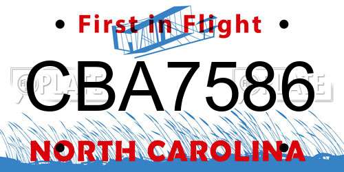 CBA7586 North Carolina License Plate