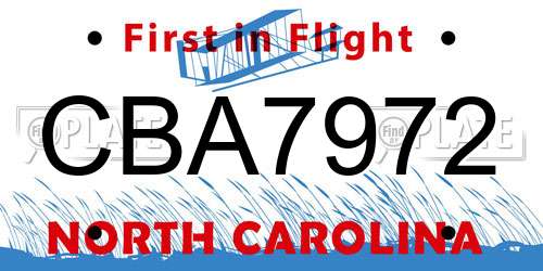 CBA7972 North Carolina License Plate