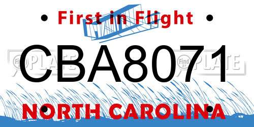 CBA8071 North Carolina License Plate