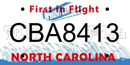 CBA8413 North Carolina License Plate