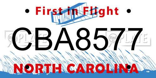 CBA8577 North Carolina License Plate