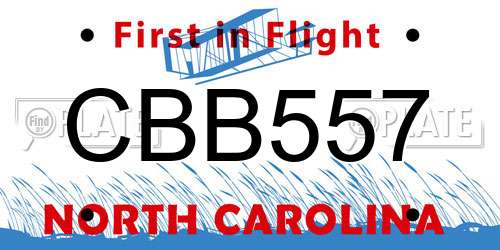 CBB557 North Carolina License Plate