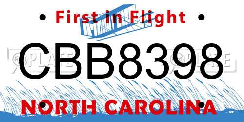 CBB8398 North Carolina License Plate