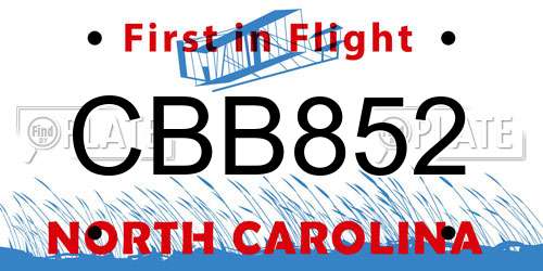 CBB852 North Carolina License Plate