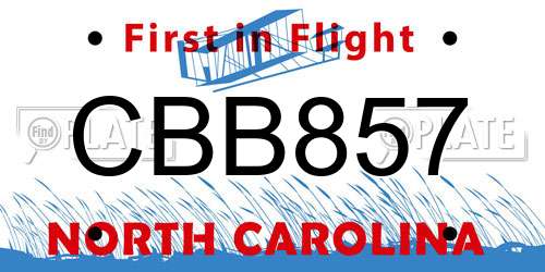 CBB857 North Carolina License Plate