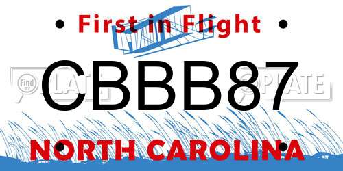 CBBB87 North Carolina License Plate