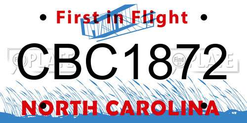 CBC1872 North Carolina License Plate