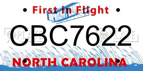 CBC7622 North Carolina License Plate