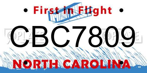 CBC7809 North Carolina License Plate