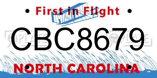 CBC8679 North Carolina License Plate