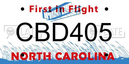 CBD405 North Carolina License Plate