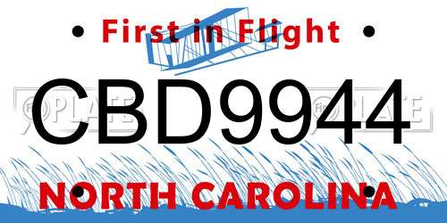 CBD9944 North Carolina License Plate