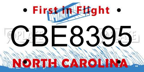 CBE8395 North Carolina License Plate