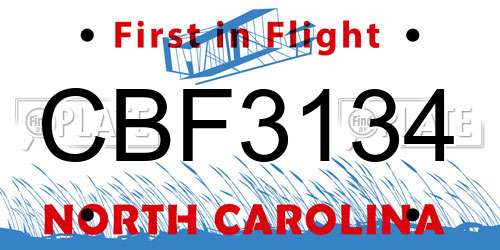CBF3134 North Carolina License Plate