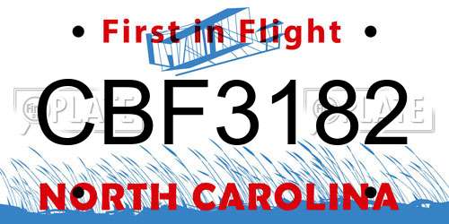 CBF3182 North Carolina License Plate