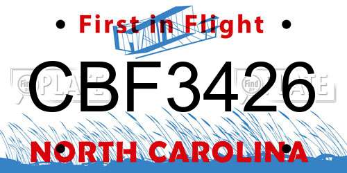 CBF3426 North Carolina License Plate