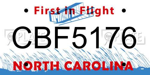 CBF5176 North Carolina License Plate
