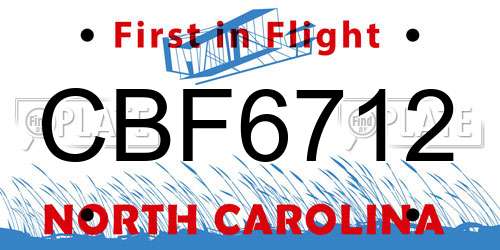 CBF6712 North Carolina License Plate