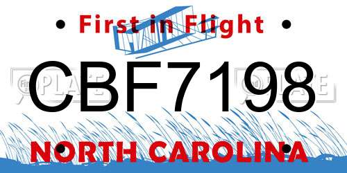 CBF7198 North Carolina License Plate